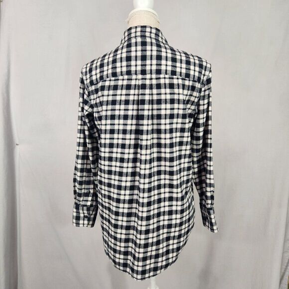 Madewell Flannel Shirt Womens Size XXS Black Plaid Button Front and Sides Hi Low - Picture 3 of 8
